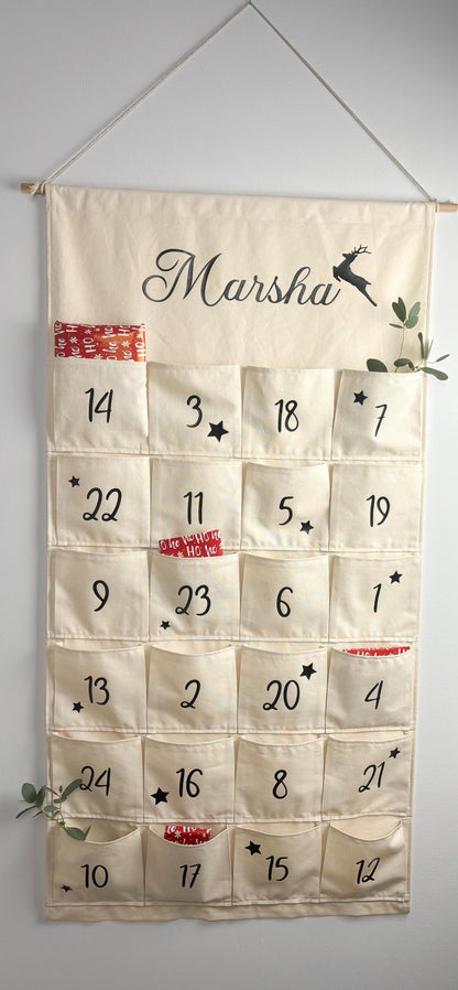 Handgemachter Adventskalender für Kinder und Erwachsene, mit Namen personalisiert, zum Befüllen, wiederverwendbar, nachhaltig